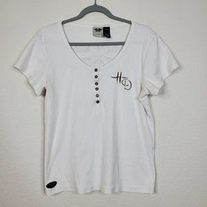 Harley Davidson henley shirt short sleeve graphic back fitted white womens 1W